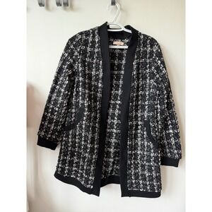 Hidden Label Womens Black White Tweed Knit Open Front Cardigan Jacket Size M